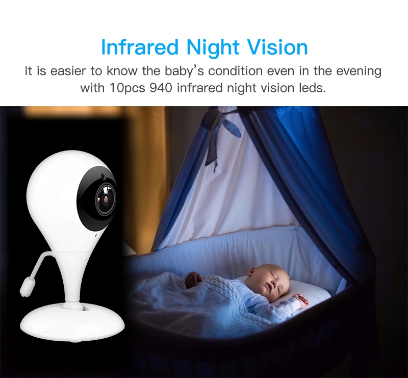 HDKING Baby Mood Monitor 2.4 Inch HD Screen with 10pcs 940 Infrared Night Vision Leds