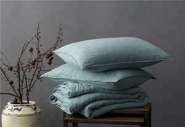 Soft Washable Lightweight Quilt Pillow Case Blanket Bed Coverlet Sets Bedspread with Solid colo