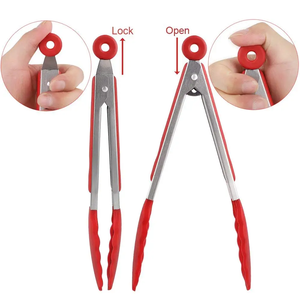 Heat resistant Silicone kitchen grill bbq tongs , food service bread and salad Clip for cooking