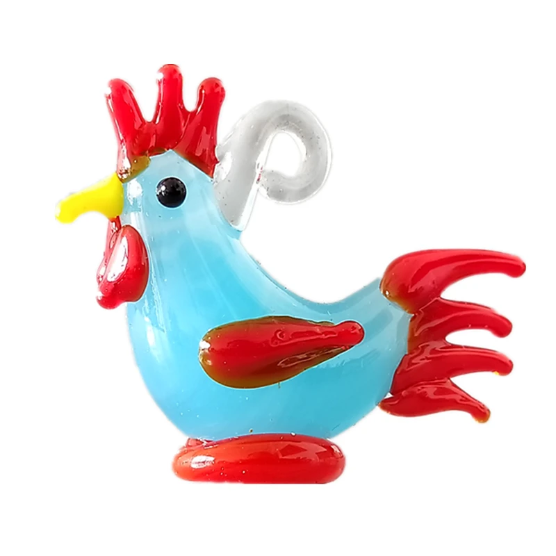 colorful handmade glass cock glass animal charm