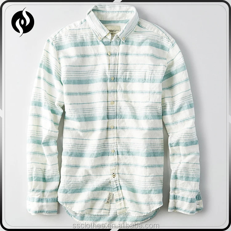 New Fashion Unique design classic fit long sleeve stripe linen hawaiian shirts man for wholesale