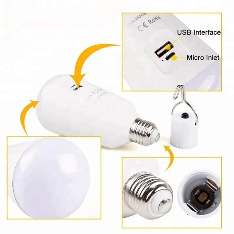 solar panel system China manufacturer solar battery e27 led bulbs with a portable hook