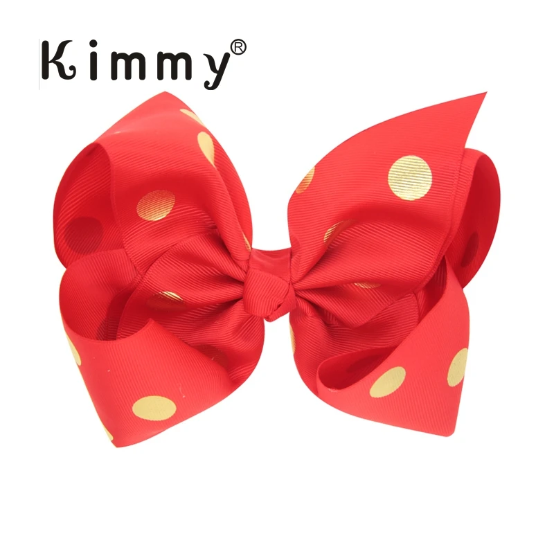 Extra large 6 inch Gold Foil Polka Dot red bow hair