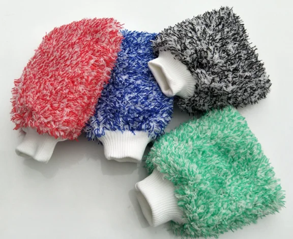 
Colored long hair coral gloves Microfiber cleaning and washing glove 