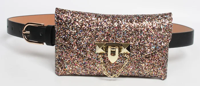 
wholesale Ladies glitter belt glitter pockets on thin belts glitter mobile phone belt women bag 