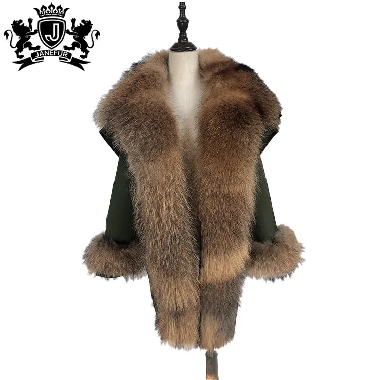 Wholesale Custom Real Raccoon Fur Cuff Comfortable Classical Winter Fox Fur Coat With Fur Collar