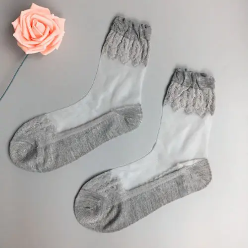 New Women Cute socks Ultrathin Transparent Beautiful Crystal Silk Lace Elastic Ankle Sock Women Girls Summer Short Socks