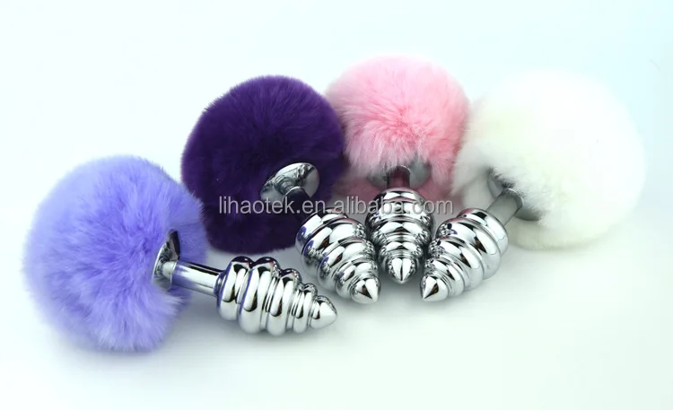 Small Size Metal Anal Plugs Many Colors Rabbit Tail Anal Plug Spiral Beads Sex Toys