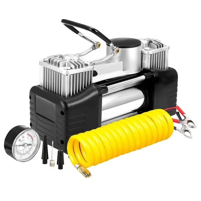 Double Cylinder Heavy Duty Tire Tyre Inflator Portable Mini Car Pump 12v Air Compressor With Led Light