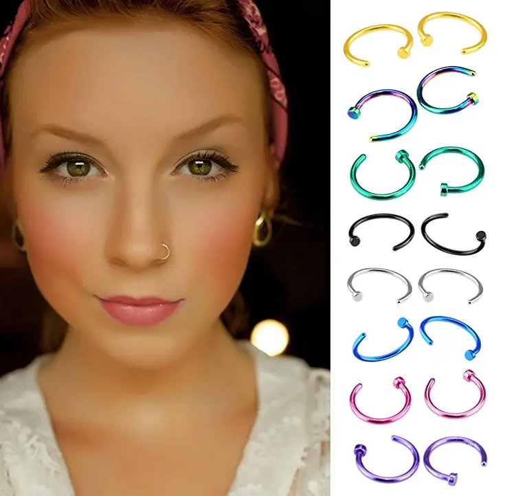 Wholesale retail cheap fancy plated titanium colorful body jewelry screw nose ring stud nose piercing jewelry