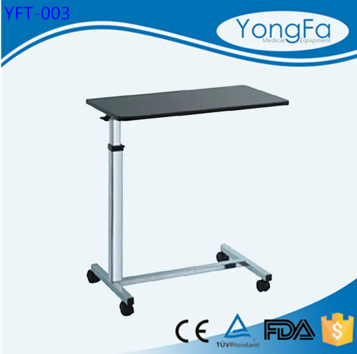 YFT-003 Hospital adjustable medical over bed table with wheels