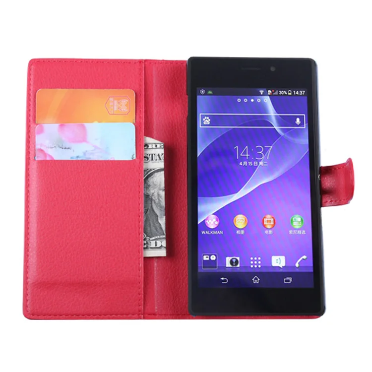 Hot Selling Back Cover For Sony Xperia M2 PU Leather Flip Case Stand Wallet Cases