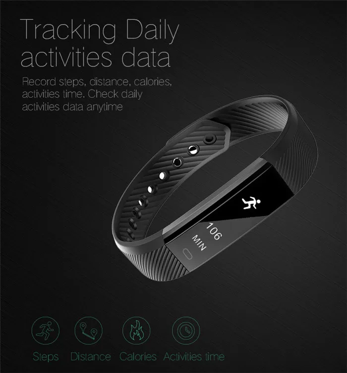 ID115 HR Wrist Band Pedometer Pulsometer Heart Rate Monitor Sleep Tracker Step Counter Smart Wristband