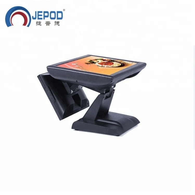 JEPOD JP-Q1T Dual Double Touch Screen Customer Display Touch Screen  All In One PC Communication POS System For Restaurant