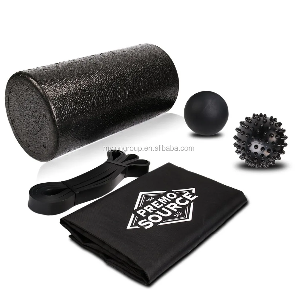 
Foam Roller Massage Stick Lacrosse Ball Spikey Ball and Carry Case 4in1 Fitness Set for Muscle Massage and Sports Massage 