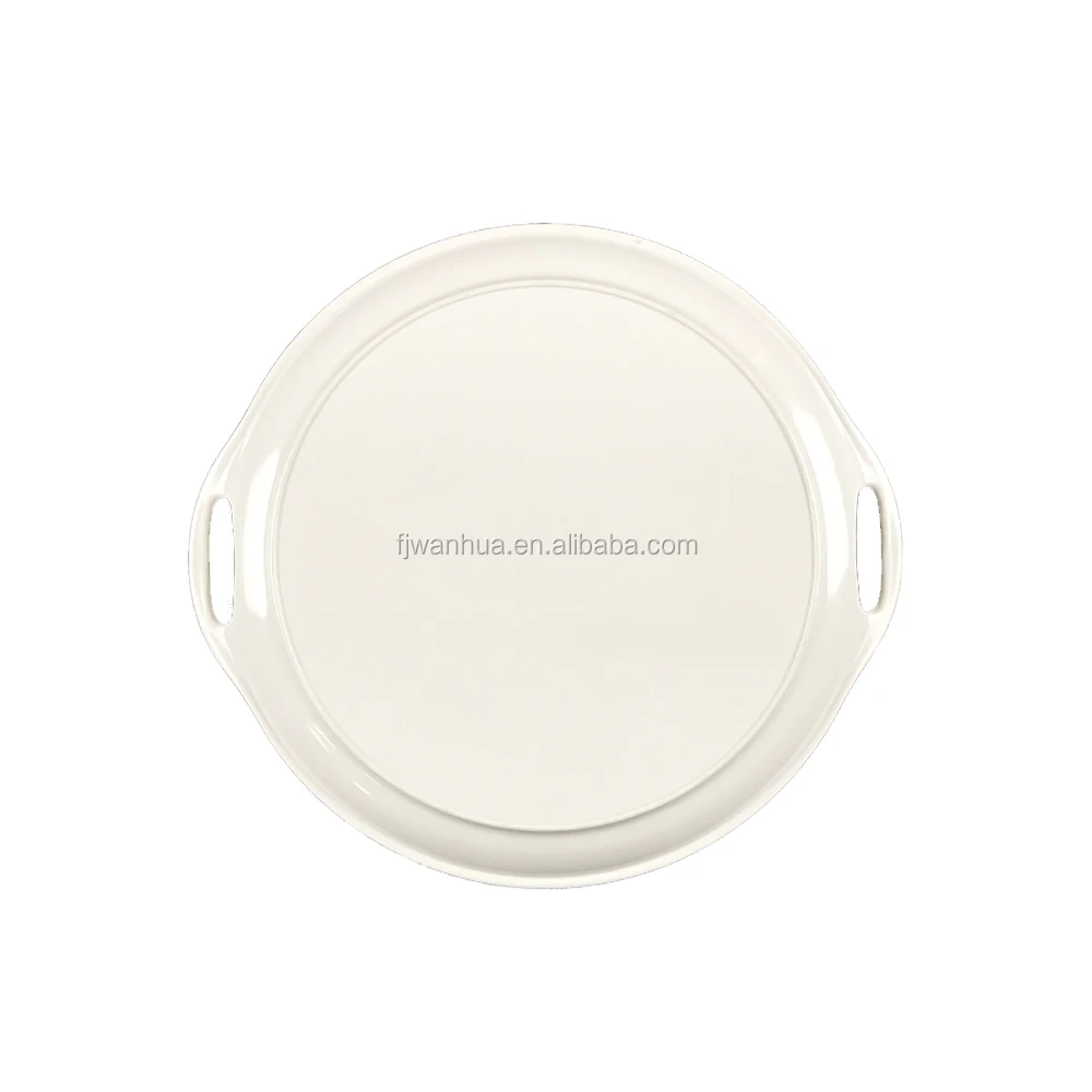Food safe grade round melamine plate with handles for dinner use