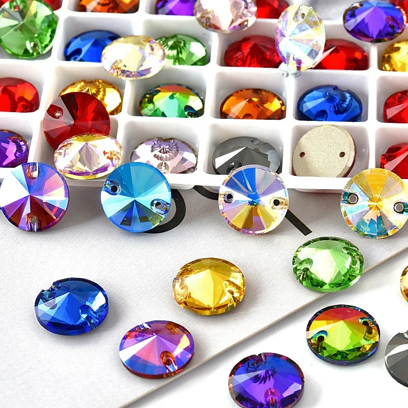 Best Quality Round Rivoli Sew On Rhinestones Flatback Glass Crystal Sewing Rhinestones