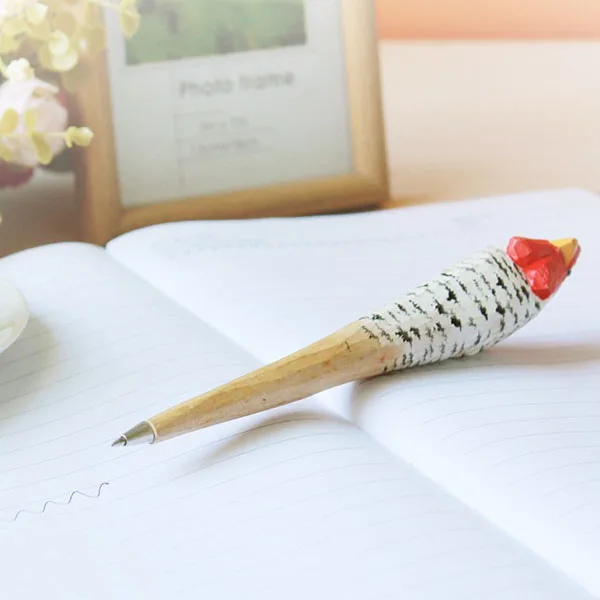 Novelty design animal ball-point pen handmade carved wood pen