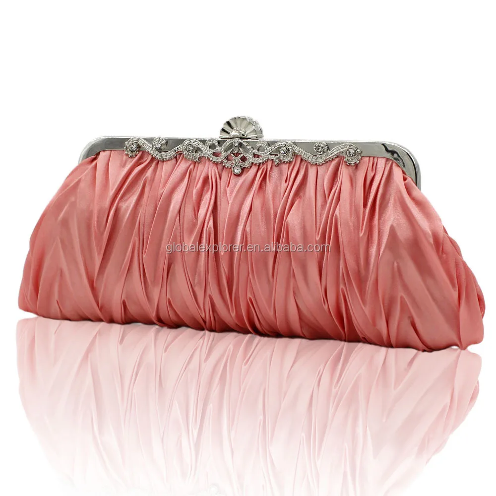 
Luxury pleated satin women clutch bag evening party with metal frame 