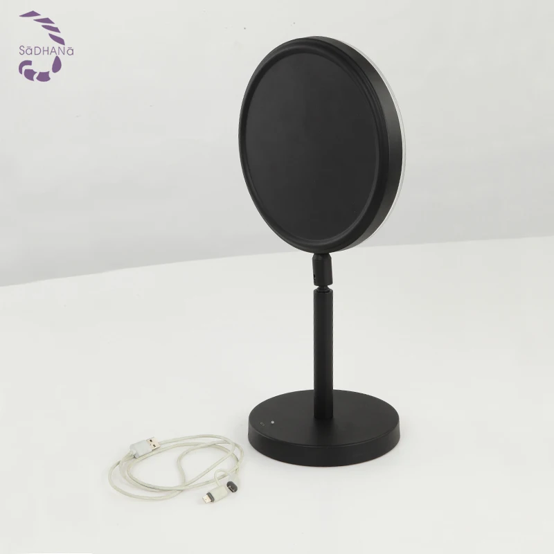 new product 8 inch cosmetic magnifying mirror with black color led mirror