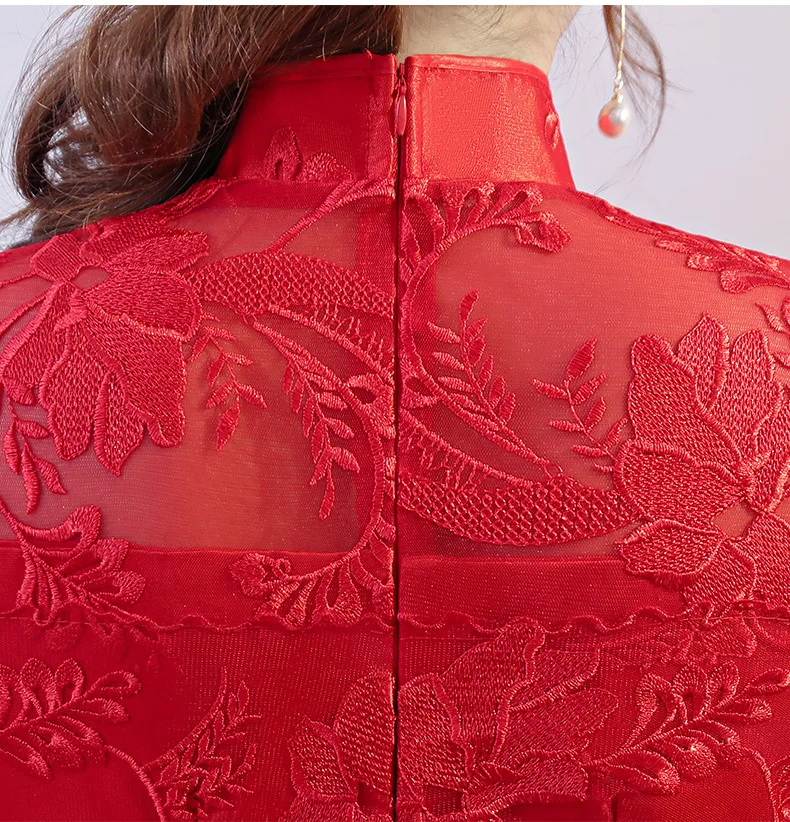 Haofei China custom made High quality traditional embroidered red lace chinese wedding dress