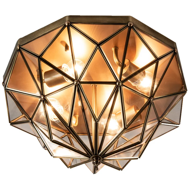 
 Новая бронзовая латунная потолочная лампа, прозрачное стекло, многоугольное крепление с промывкой, сделано в Китае   (62184893036)