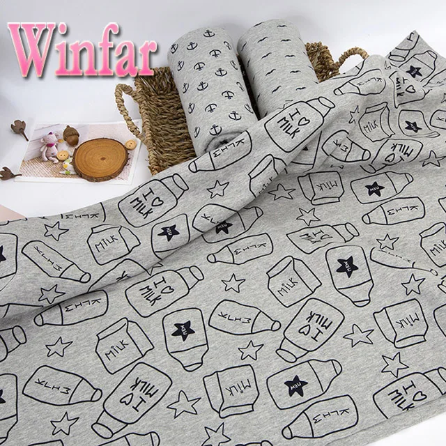 shaoxing winfar melange polyester spandex knitting custom printed fabric design for garment