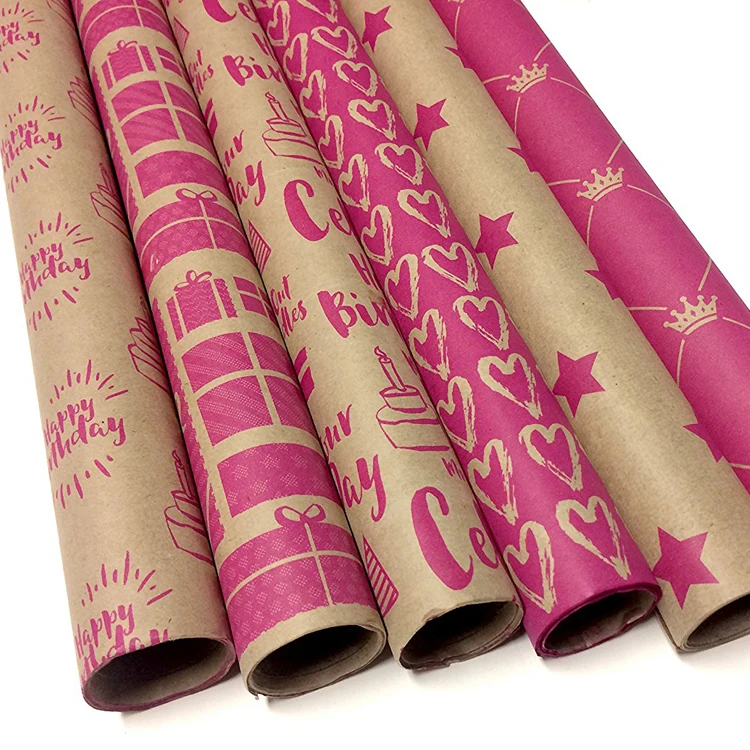 
Горячая Распродажа, розовые принты, крафт-бумага, упаковочная бумага для подарков на день рождения 