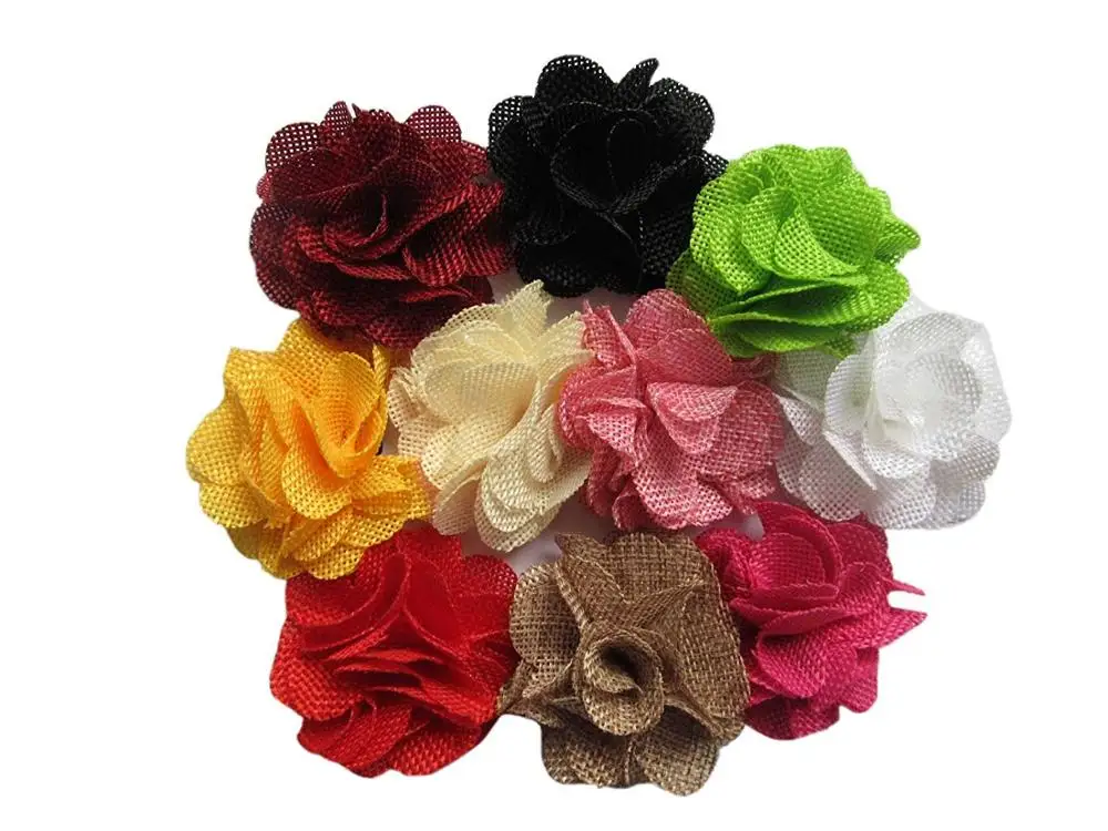 15pcs Natural Burlap Flower Roses 3D Fabric Flowers for Headbands Hair Accessory DIY Crafts Wedding Decorations Scrapbooking