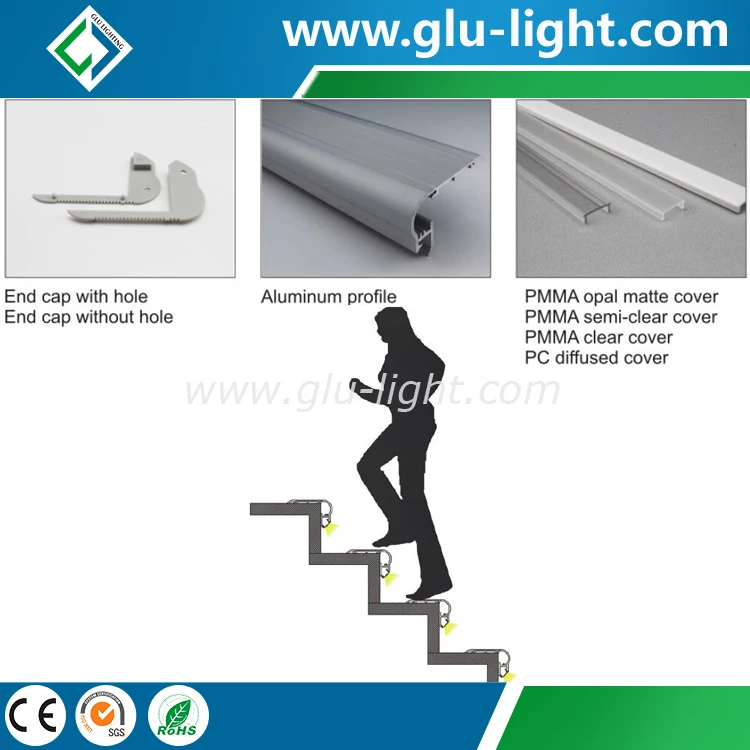 Aluminum LED Profile for stair stair alu LED Extrusion with led strip