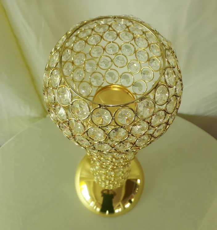 hot sale tall gold crystal candle holder for wedding decoration
