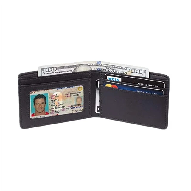 
HOT SELL men leather Carbon Fibre Wallet Clip Slim credit RFID Card Holder With Front Pocket And ID Window 
