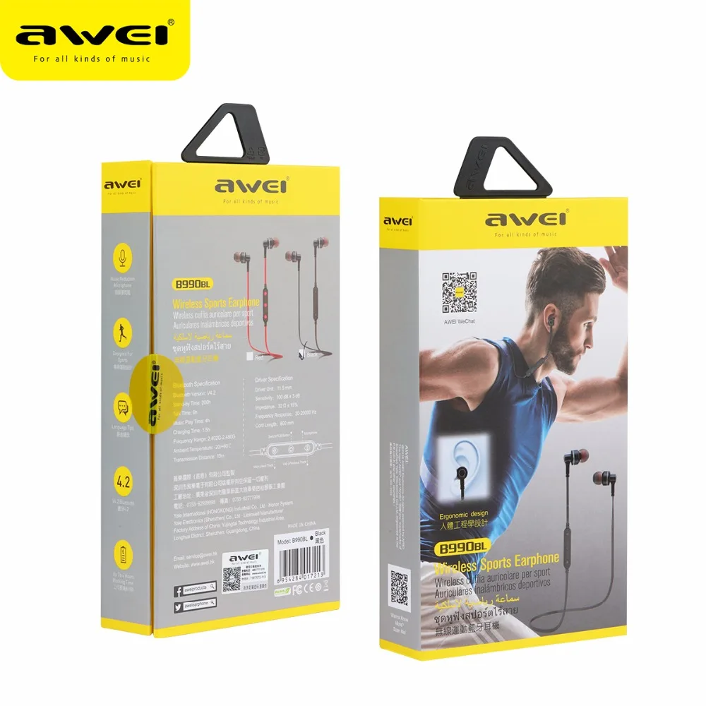 AWEI B990BL Brand Wireless Bluetooth Earphone Sports Headphones Handsfree Headsets Waterproof Audiophones Manufacturer