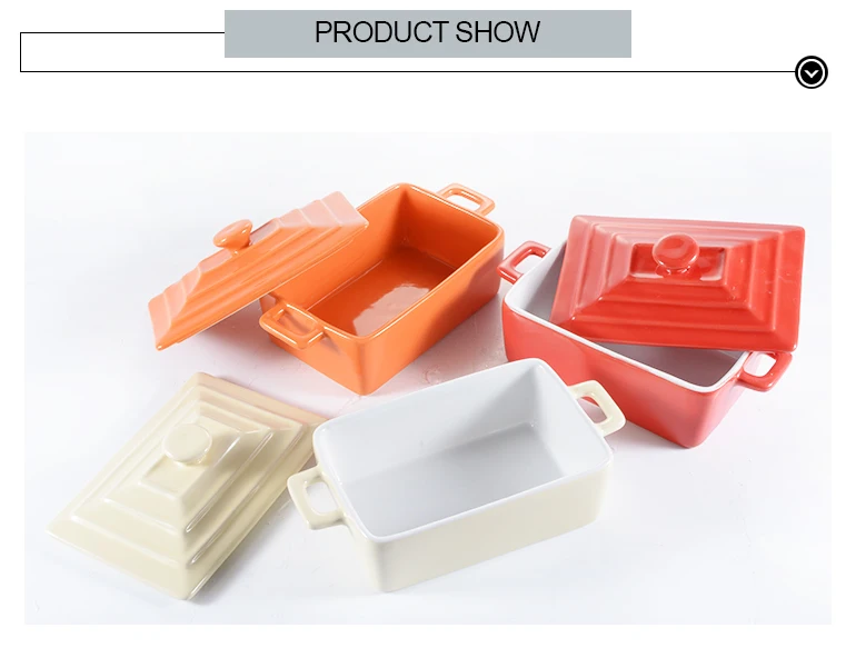 Rectangle Ceramic Ramekin Bowls Kitchen Creme Brulee Ramekins Restaurant Dessert Bowl with Lid And Double Handles