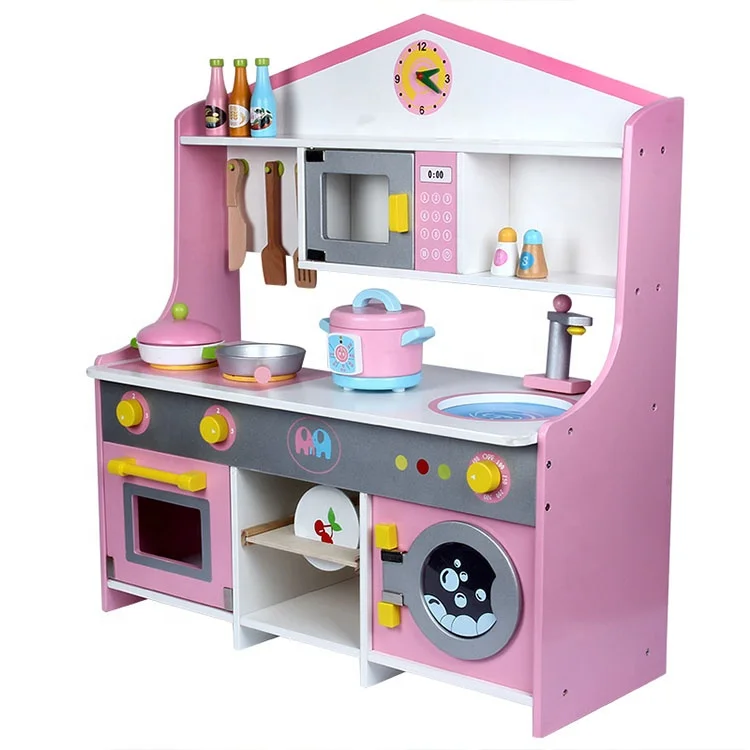 Pretending Role Play Pink Big Cooking Magnetic Simulation Wooden Kitchen Sets Toys
