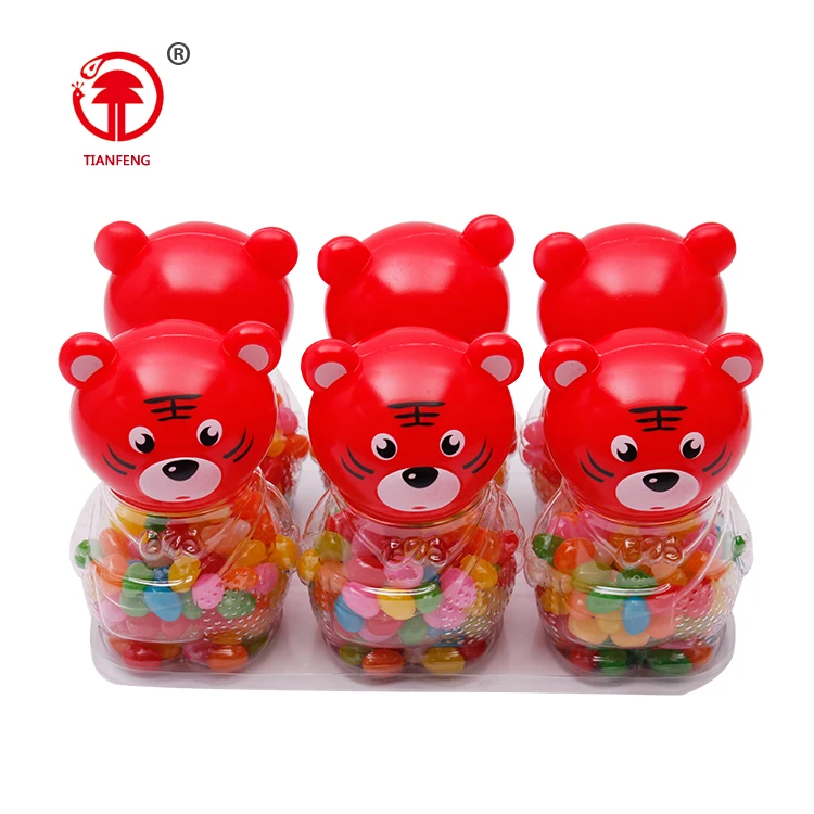 Promotional china candies jelly beans tiger shaped candy and jelly sweet gummy jelly beans bottle packing