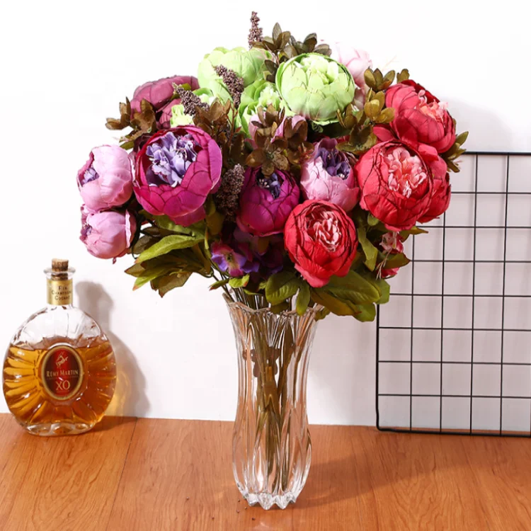 
13 Forks European Heart artificial peony flower bouquet for home decoration 