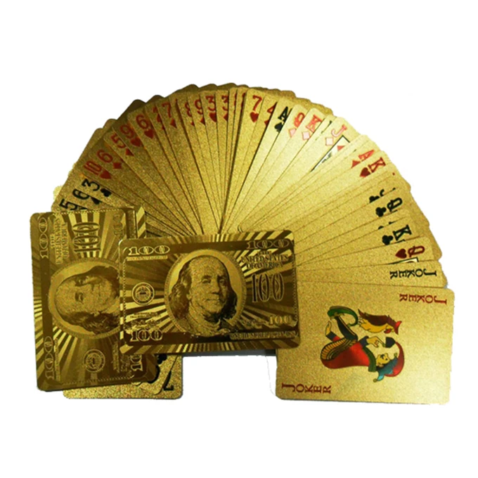 OEM wholesale durable water proof gold foil playing cards porker cards with wooden box