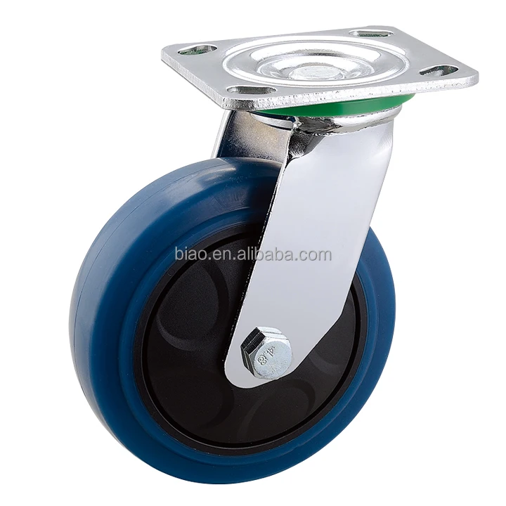 Heavy Duty Top Plate Double Bearing 350Kg Load capacity Blue TPR  150mm 6 inch swivel caster wheel