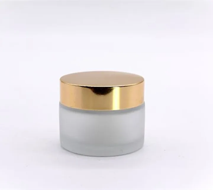 Luxury frosted 20ml 30ml 50ml empty capsules borosilicate glass cosmetic cream jar with gold metal lid