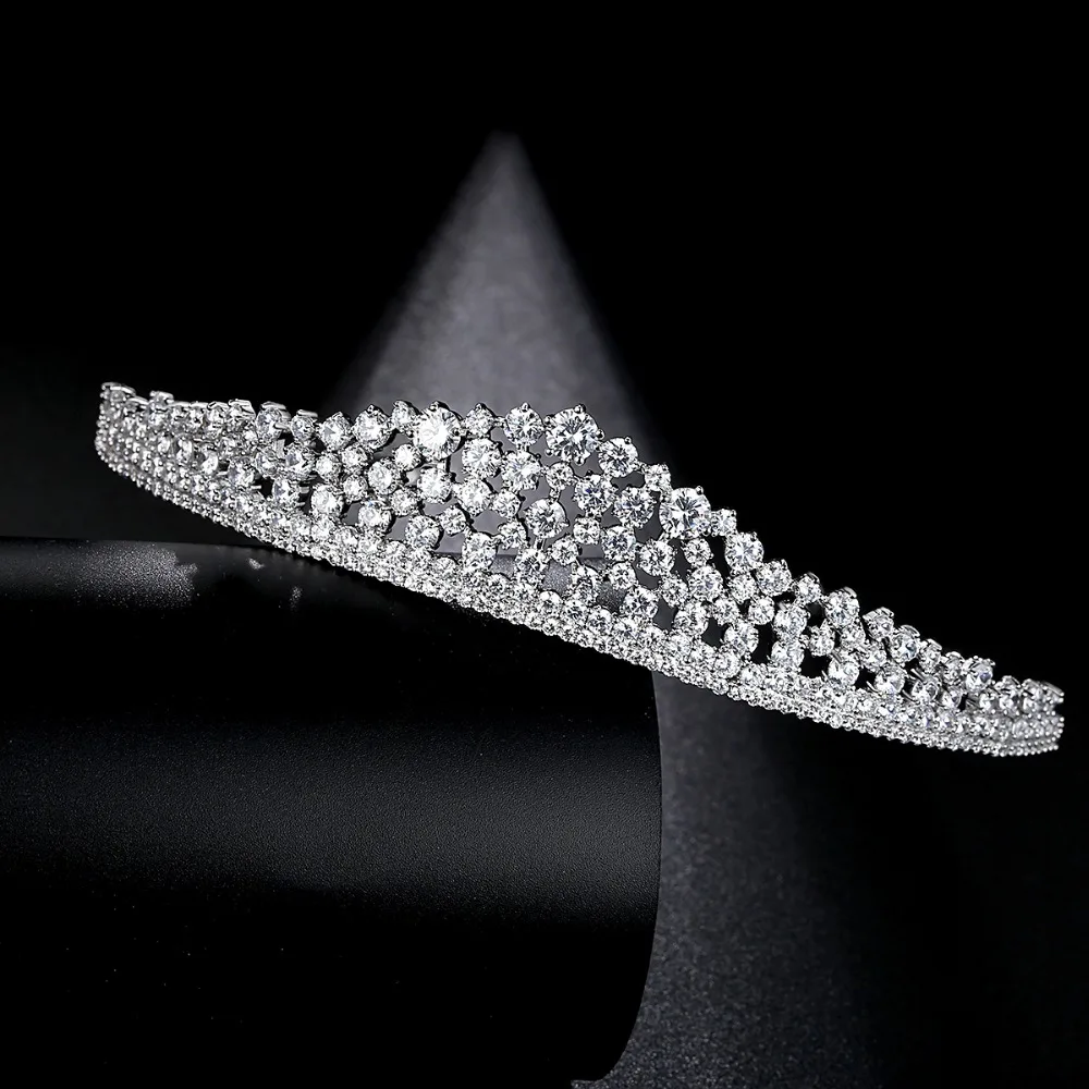 LUOTEEMI Clear Wedding Bridal CZ Crystal Tiara Crowns Princess Queen Pageant Prom Veil Tiara Headband
