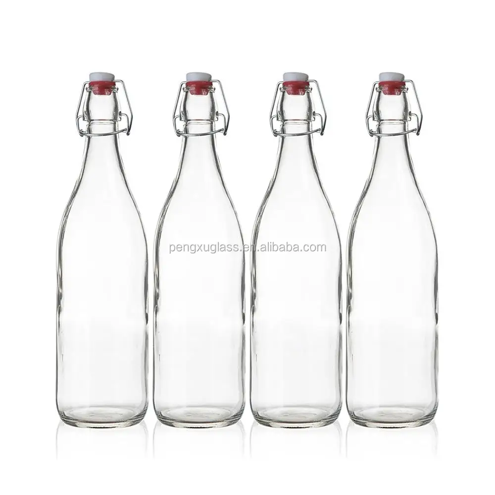 
500ml 750ml 1L Clear Swing Top Stopper Glass Beer Bottle for Juice Kombucha Wholesale Free Sample  (60748906831)