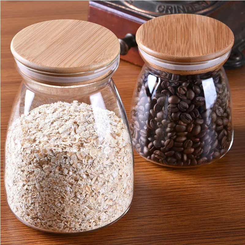 High Quality Wholesale Custom Cheap 500ml glass jar for food with cork bamboo lid alibaba supplier