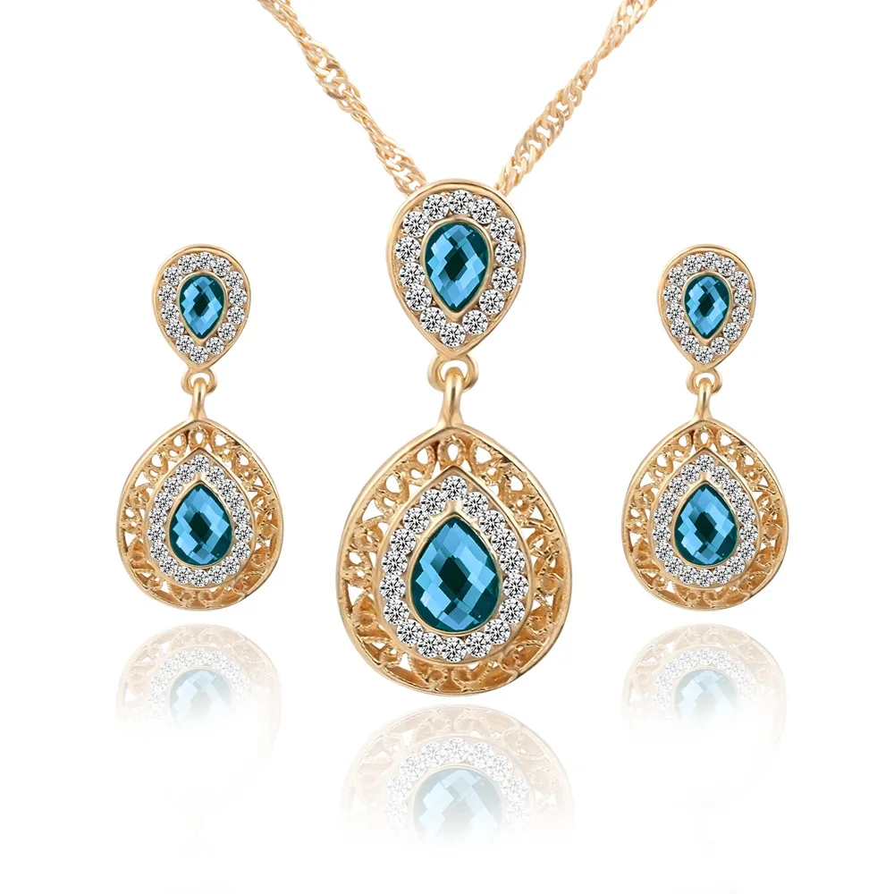 New Earrings Necklace Set Combination Crystal Earrings Drop Pendant Jewelry Three-Piece Small Stud Jewelry Set