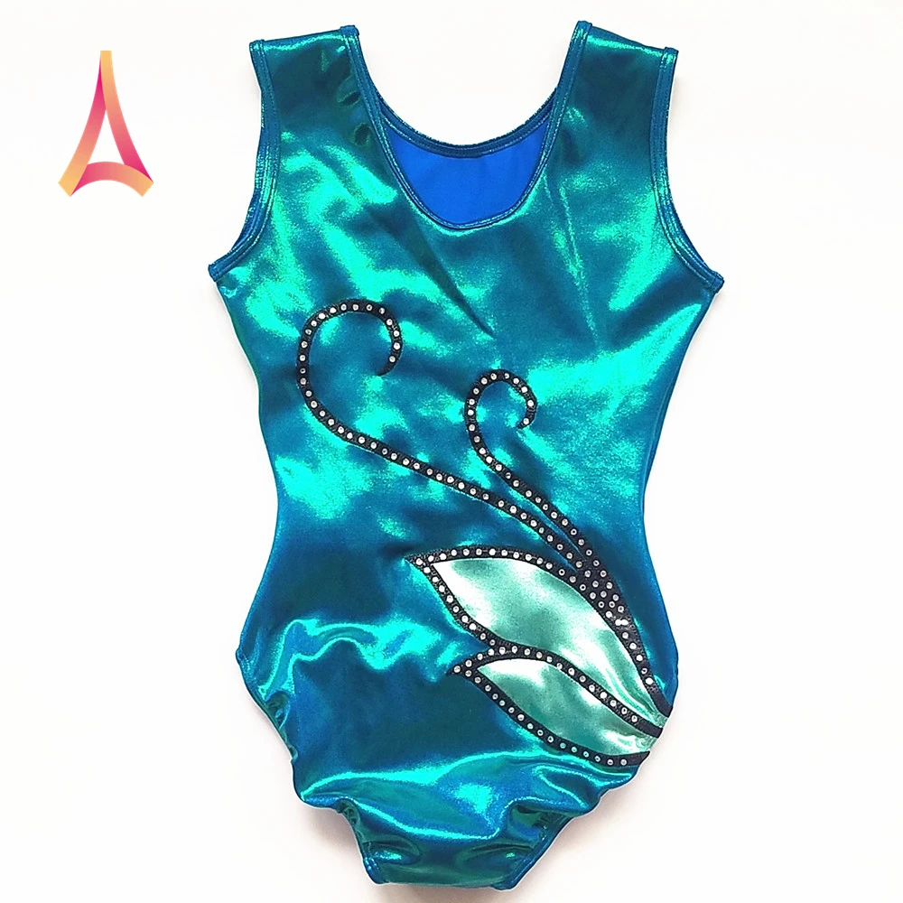Bright Green Shiny Girls Gymnastics Leotards professional gymnastic leotard wear