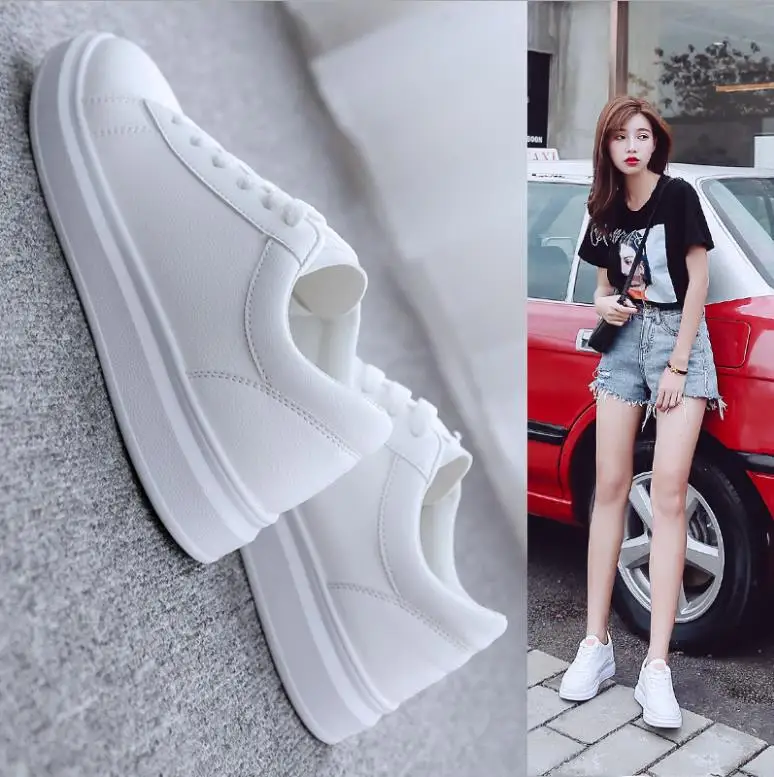 Korean Style Casual Breathable White Shoes Fashion Comfortable Girls Sports Shoes Flat Ladies Shoes