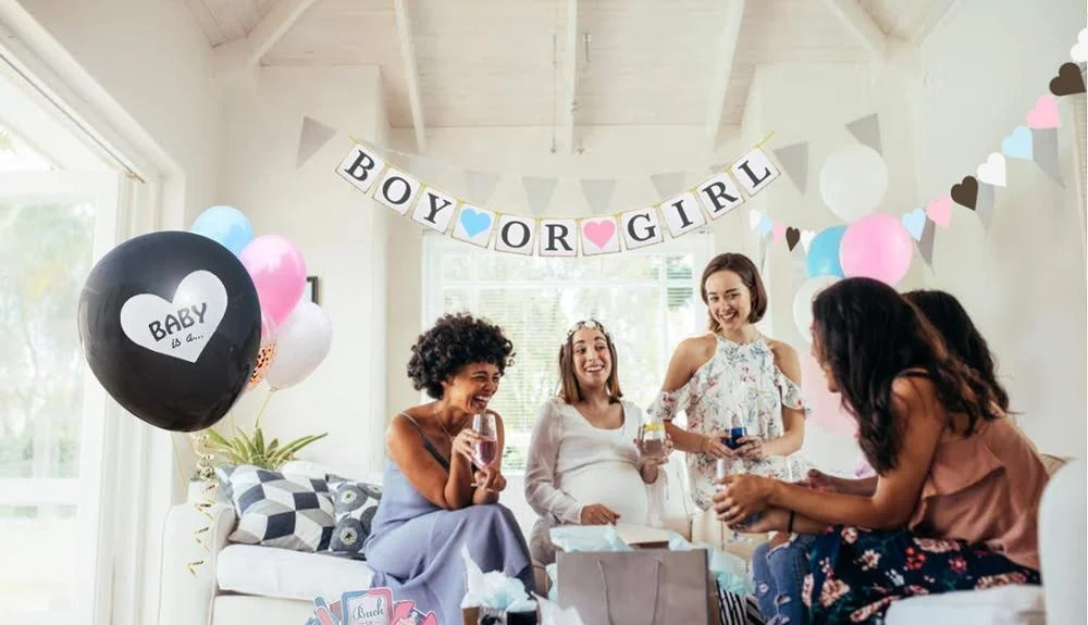 Nicro New Arrival 66 PCS Gender Reveal Supplies Background Ornament Bollon Banner Boy Or Girl Baby Shower Party Decoration Set