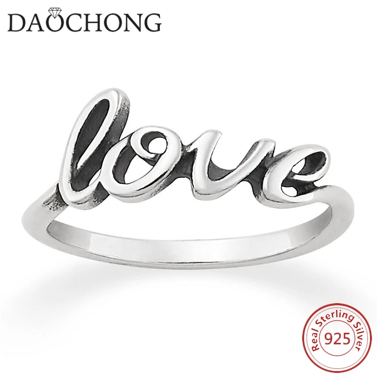 Couple 925 jewelry engagement ring band sterling silver love script ring