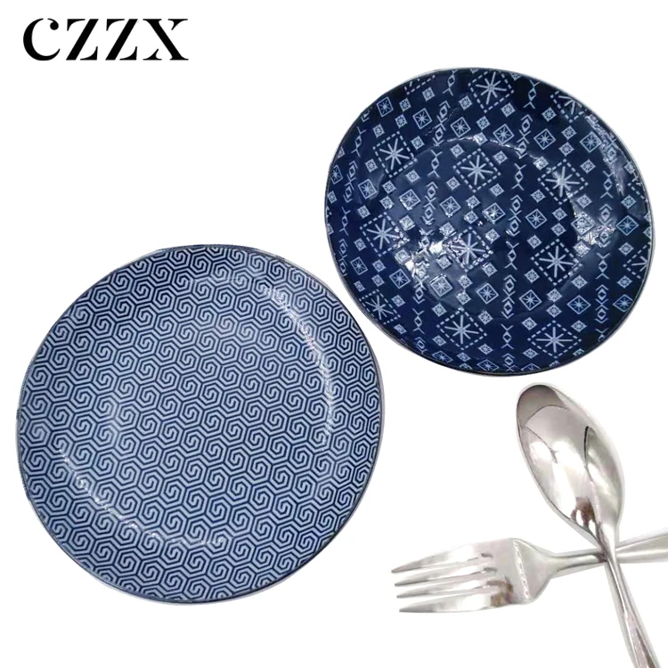 Japanese style daily creative tableware sushi salad dessert geometric pattern round ceramic plate for hotel home restaurant