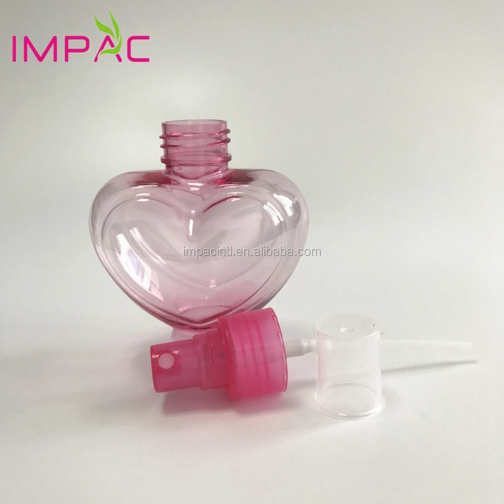 Unique hot pink heart shape PET plastic 120ml spray bottle for perfume